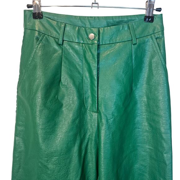 Princess Polly Suki Vegan Green Straight Wide Leg High Waisted Pants Size 4 - Picture 3 of 11